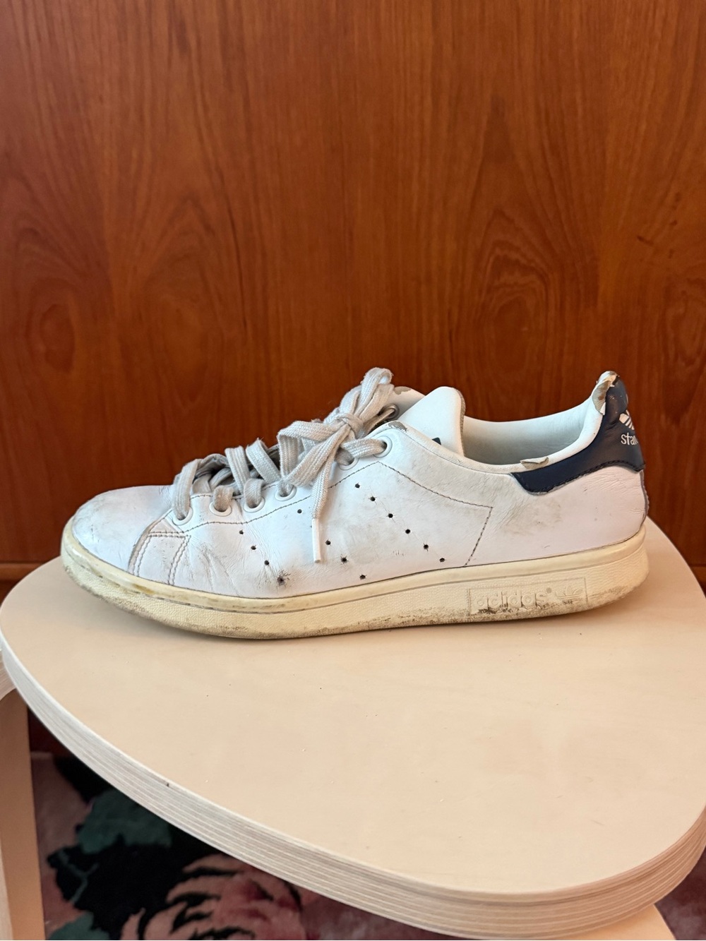 adidas Stan Smith White Sneakers with Navy Heel Tab